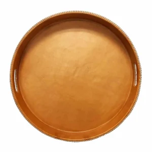 Paraguayan Leather Round Ottoman Serving Tray>Roger's Gardens Discount