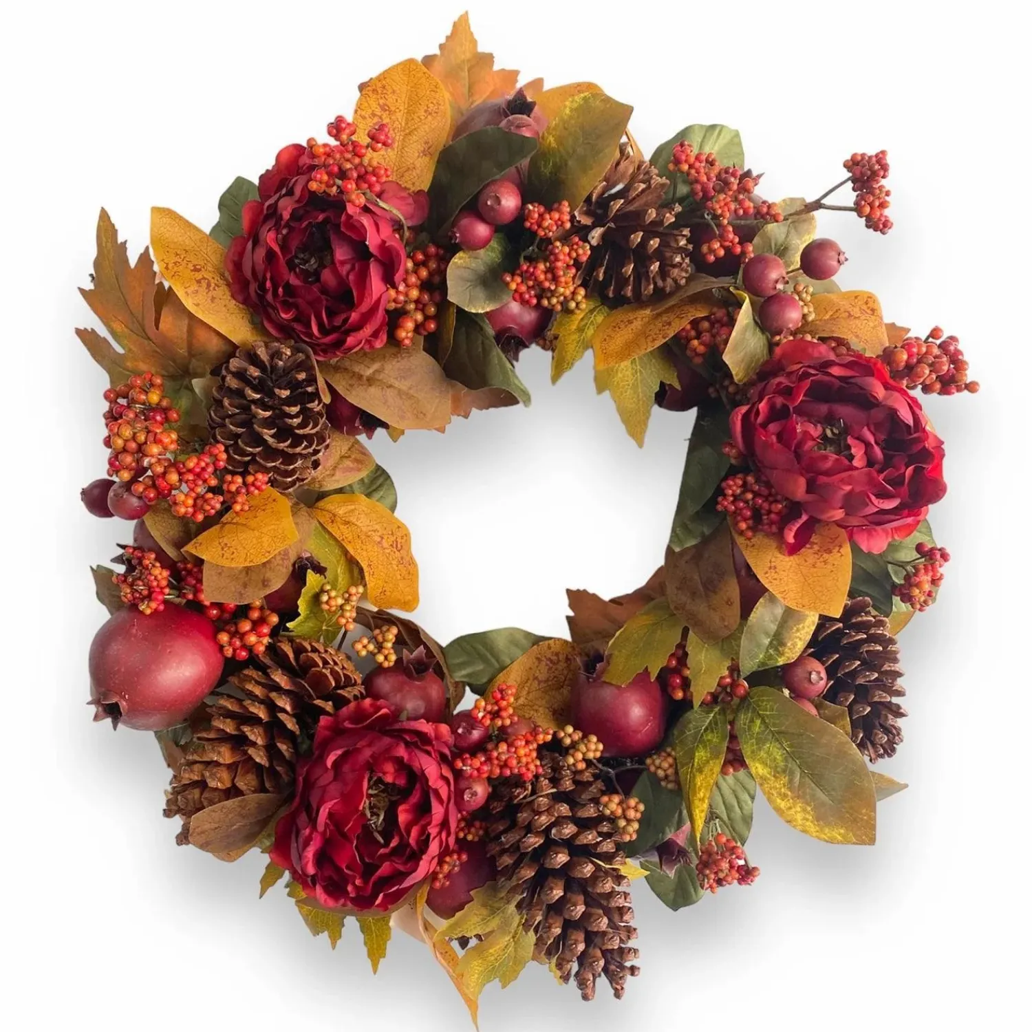 silk_burgundy_pomegranate__peony_wreath___0.webp Silk Burgundy Pomegranate & Peony Wreath - 24">Roger's Gardens Outlet