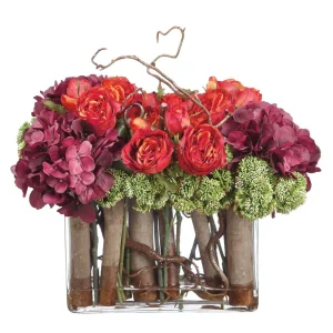 Silk Roses & Hydrangeas In Glass Vase>Roger's Gardens Online