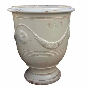 Traditional French Glazed Anduze Aged Ivory Vase>Roger's Gardens Online