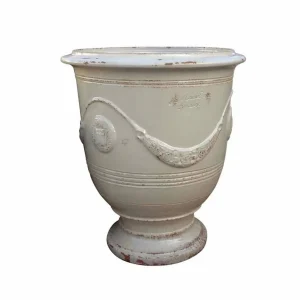 Traditional French Glazed Anduze Aged Ivory Vase>Roger's Gardens Online