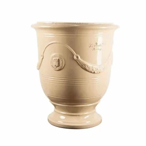 Traditional French Glazed Anduze Ivory Vase>Roger's Gardens Store