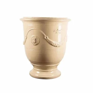 Traditional French Glazed Anduze Ivory Vase>Roger's Gardens Store