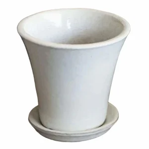 White Audrey Planter With Saucer - 7">Roger's Gardens Sale