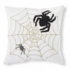 White Halloween Pillow With Embroidered Spiders & Web - 18" X 18">Roger's Gardens Store